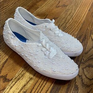 Keds White Wedding Sneakers with Pearl Design